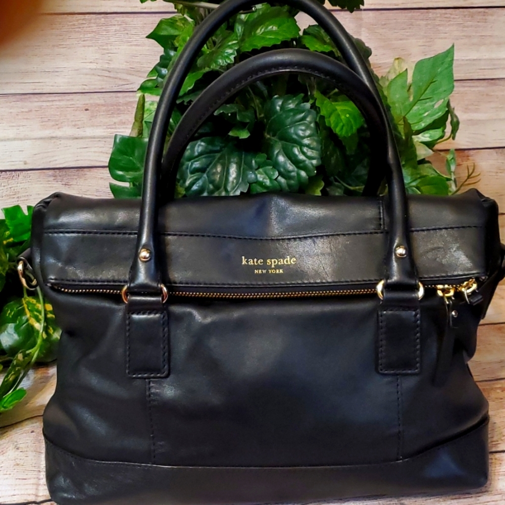 Kate Spade black leather satchel with gold hardware
